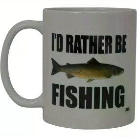 11oz Ceramic Coffee Mug - 'I'd Rather Be Fishing' Design with Fish Illustration, White Novelty Cup for Men, Dad,