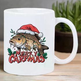 Christmas Fishing-Themed Ceramic Coffee Mug - Reusable, Insulated, Hand-Wash Only - Perfect for Coffee Lovers, Men