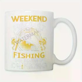 Weekend Fishing Forecast Mug - 11oz White Ceramic Coffee Cup with Yellow "Weekend Fishing" Design, Perfect Gift for