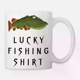 11oz Lucky Fishing Green Pike Ceramic Coffee Mug with Bold "LUCKY FISHING SHIRT" Design - Perfect Gift for Anglers,